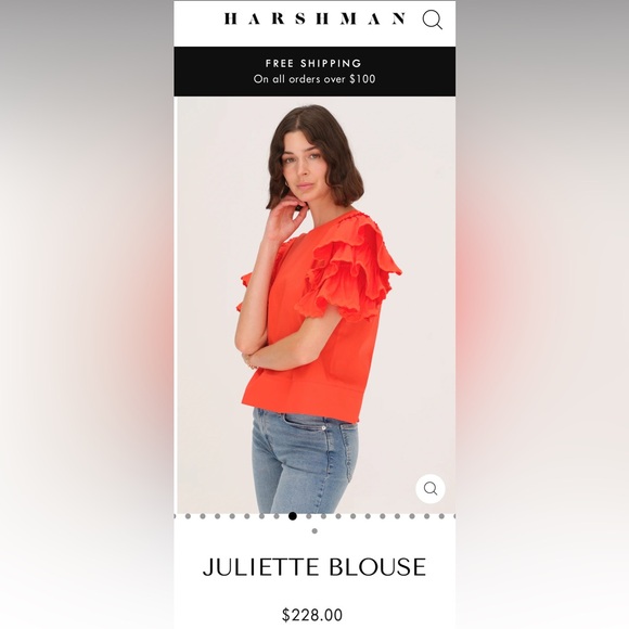 NWT Harshman Juliette Blouse in Coral - Picture 2 of 5